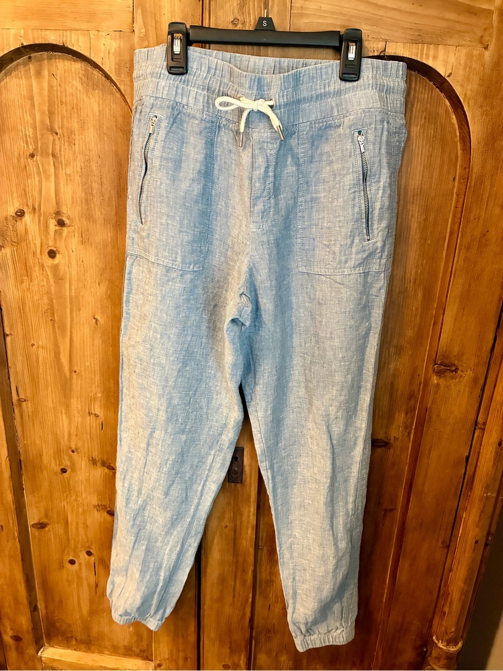 Athleta Light Blue Linen-Blend Drawstring Joggers